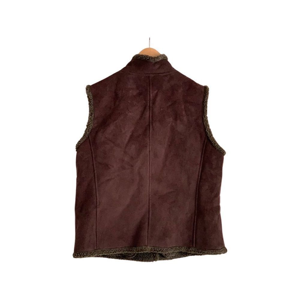 L.L. Bean Faux Suede Leather Brown Sherpa Lined Button Down Vest - Picture 2 of 5